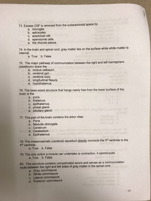 Solved 73. Excess CSF is removed from the subarachnoid space | Chegg.com