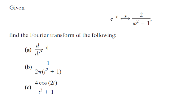 Solved E−∣t∣ Fω2+12, Find The Fourier Transform Of The | Chegg.com