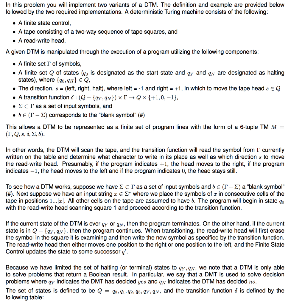2. [50 Points] Deterministic Turing Machine (DTM) In | Chegg.com