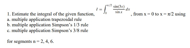 Solved P 2 Sin 3x 1 Jo Dx Sinx From X 0 To X N 2 U Chegg Com