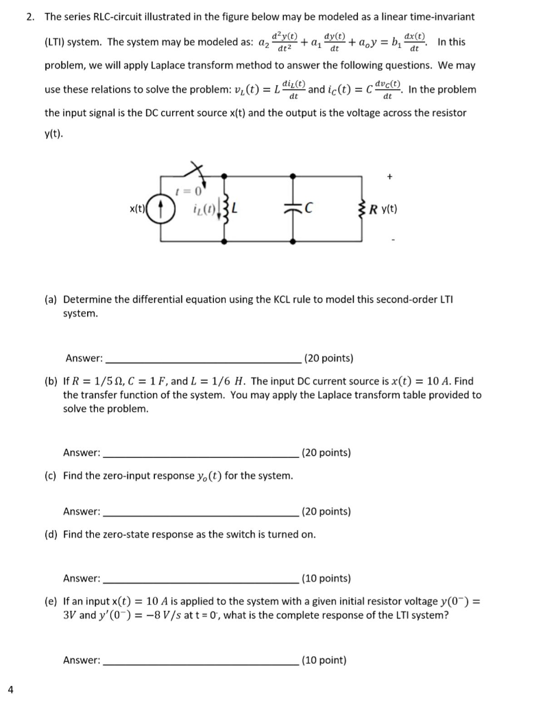 Solved 2 The Series Rlc Circuit Illustrated In The Figur Chegg Com