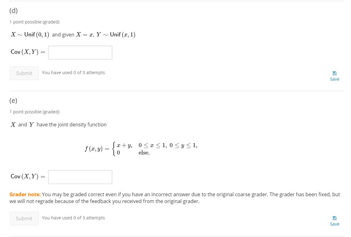 Solved (d) 1 point possible (graded) X ~ Unif(0, 1) and | Chegg.com