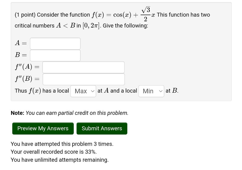 Solved (1 point) Consider the function f(x) = cos(x) + 2 | Chegg.com