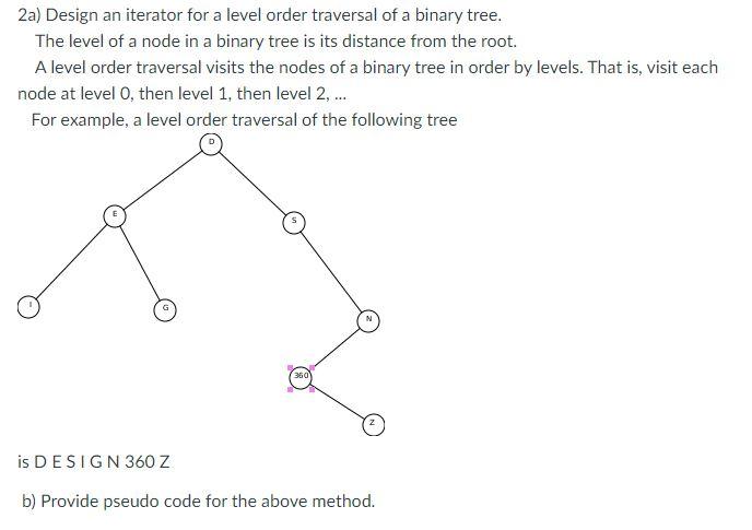 Solved 2a) Design an iterator for a level order traversal of | Chegg.com