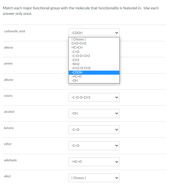 Solved Shows all options for all choices with the drop down | Chegg.com
