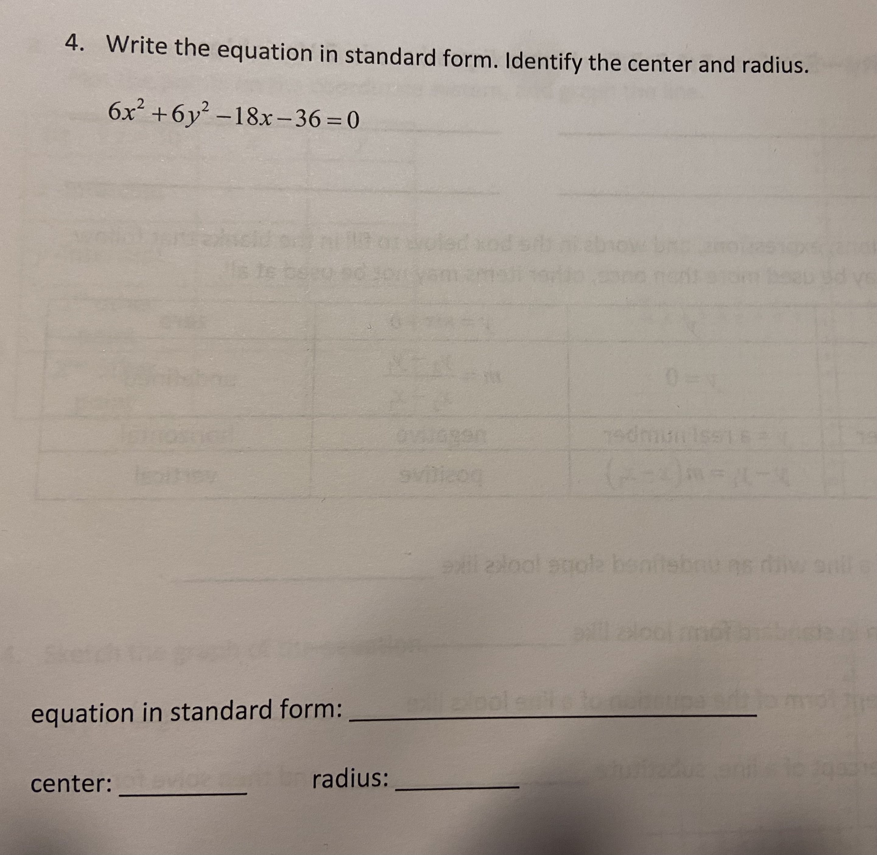 Solved 4. Write the equation in standard form. Identify the | Chegg.com