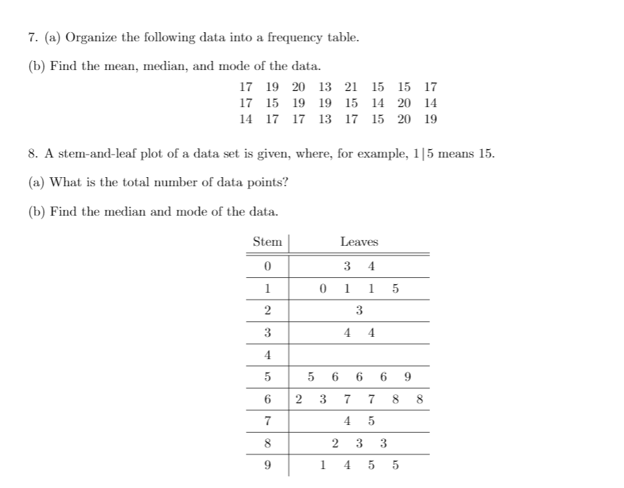 Solved 7. (a) Organize the following data into a frequency | Chegg.com