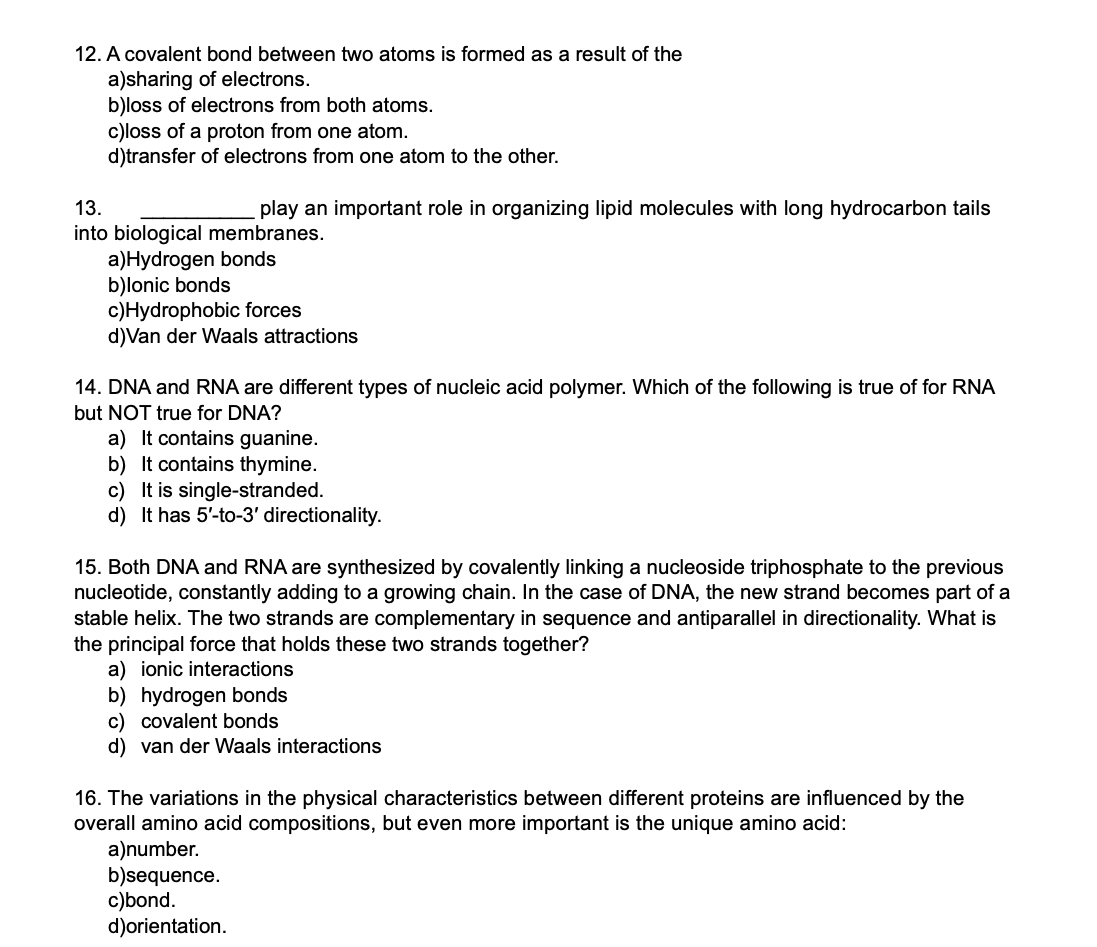 Solved 12. A covalent bond between two atoms is formed as a | Chegg.com