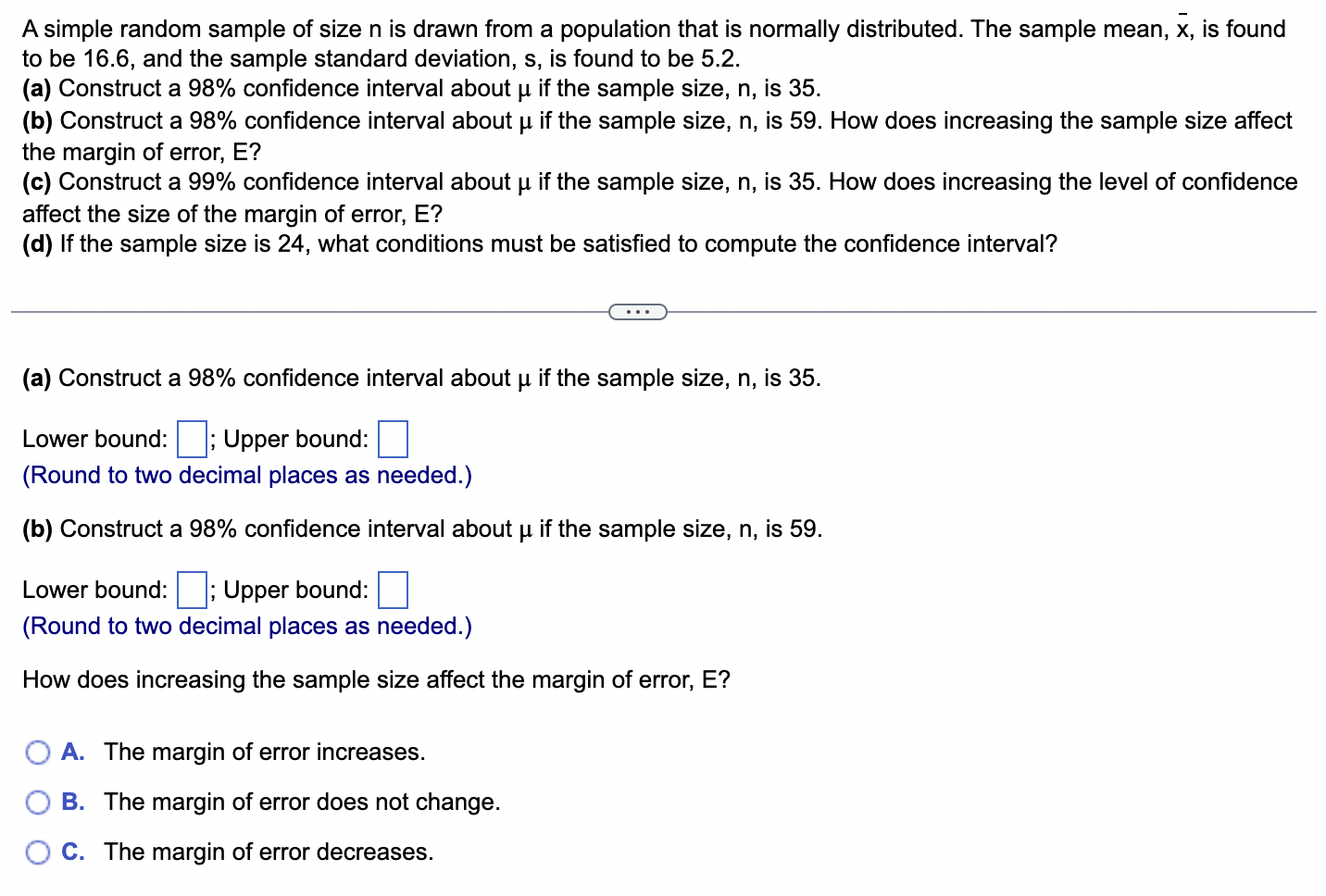 Solved A simple random sample of size n is drawn from a | Chegg.com