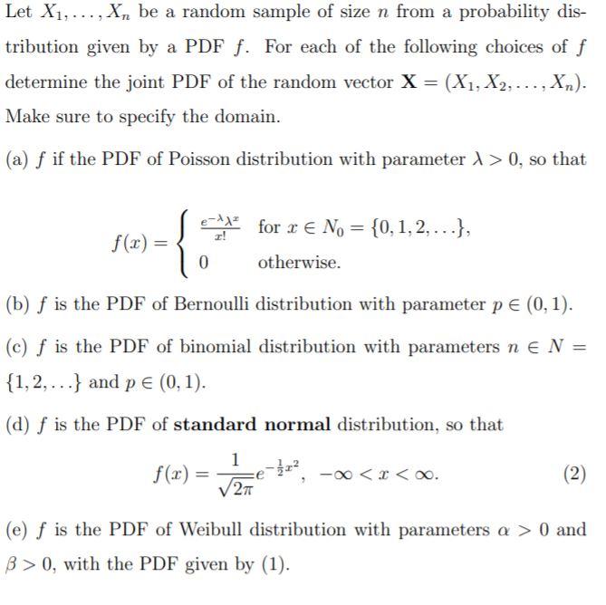 Solved Let X1, ..., X, be a random sample of size n from a | Chegg.com