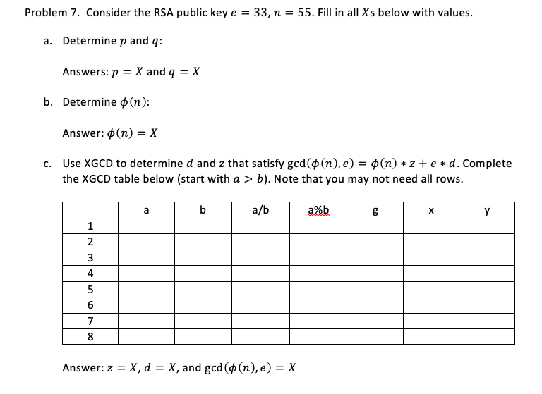 Problem 7 Consider The Rsa Public Key E 33 N Chegg Com