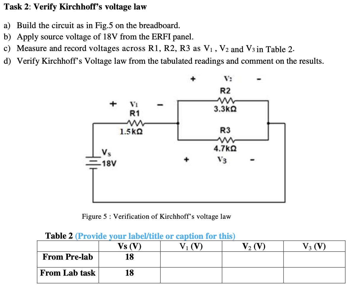 Solved Task 2: Verify Kirchhoff's Voltage Law A) Build The 