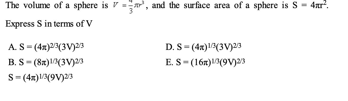 Solved The volume of a sphere is V=34πr3, and the surface | Chegg.com