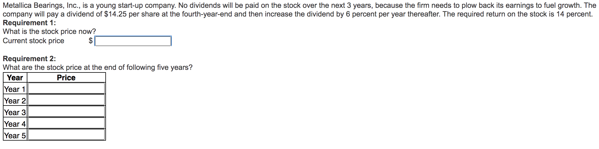 Solved Metallica Bearings, Inc., is a young startup