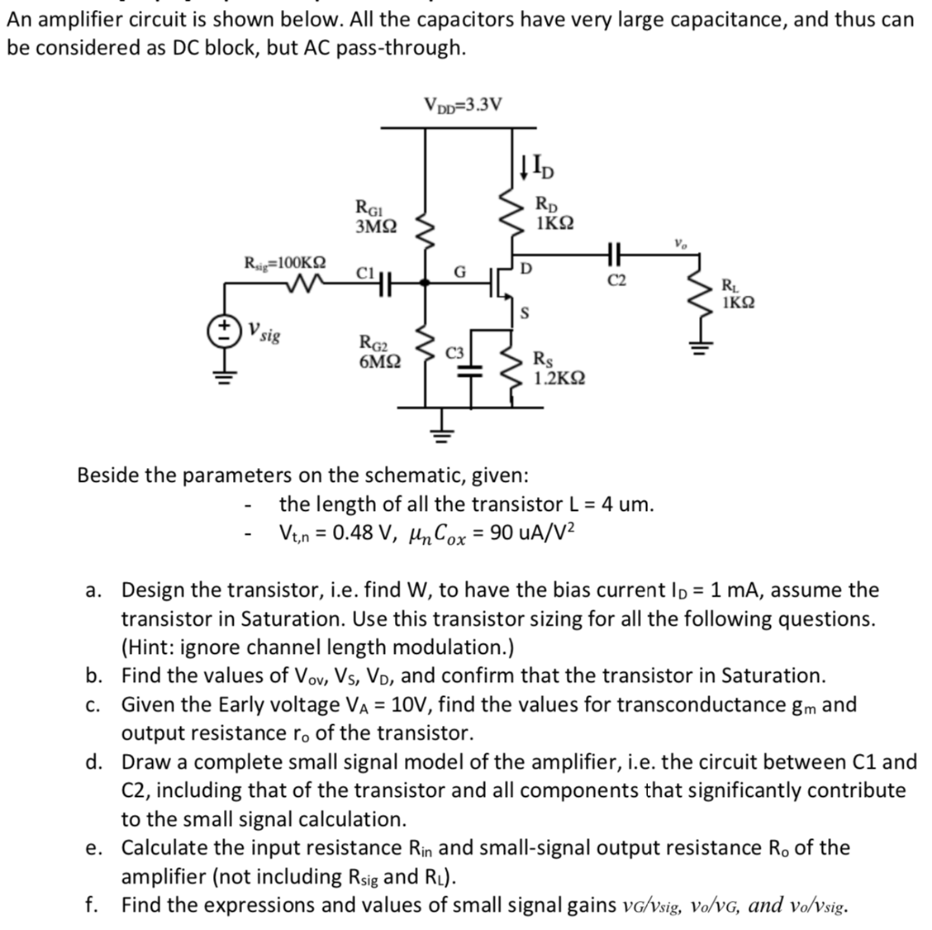 Solved An amplifier circuit is shown below. All the | Chegg.com