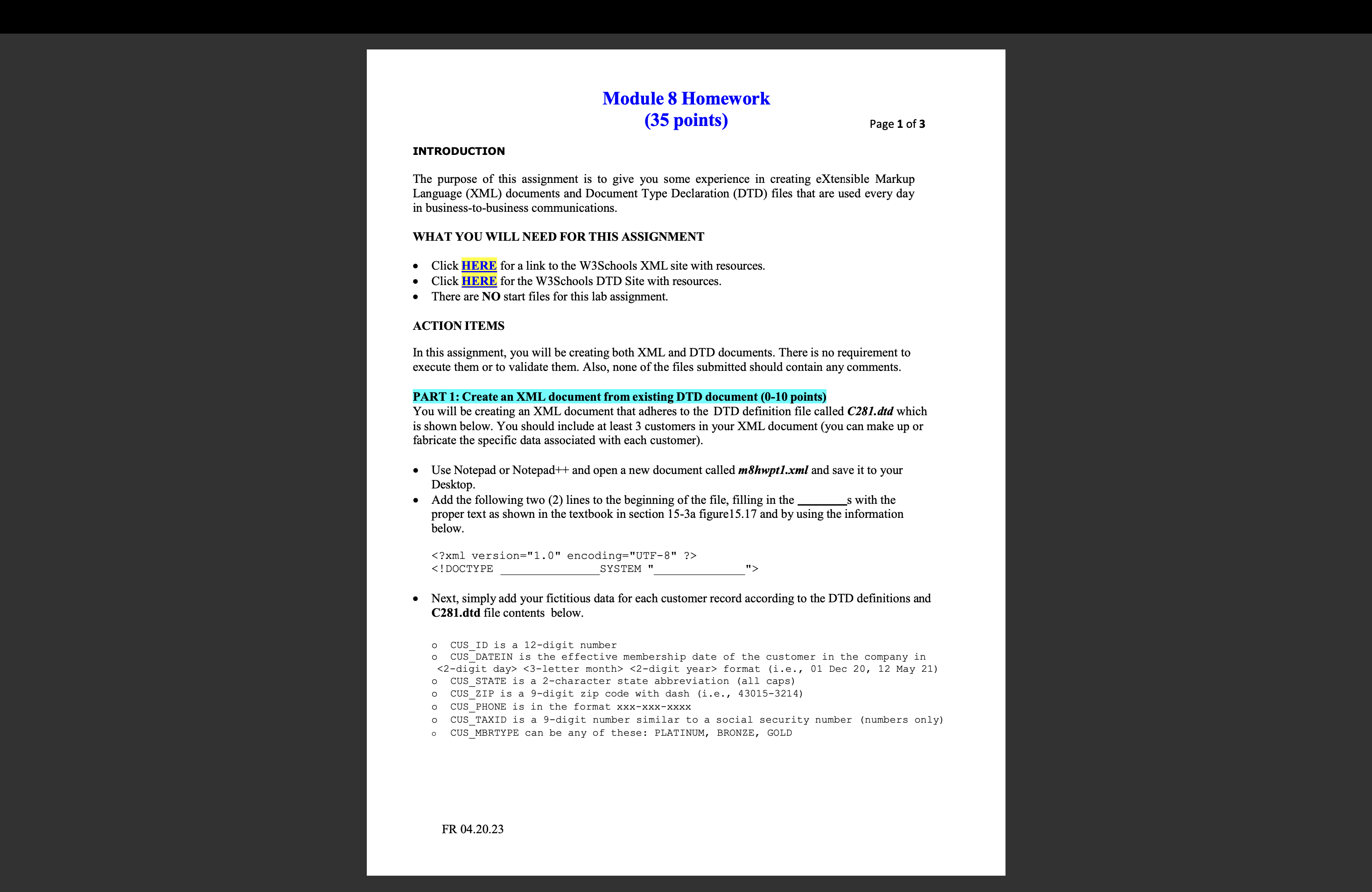 Solved (35 points) Page 1 of 3 INTRODUCTION The purpose of | Chegg.com