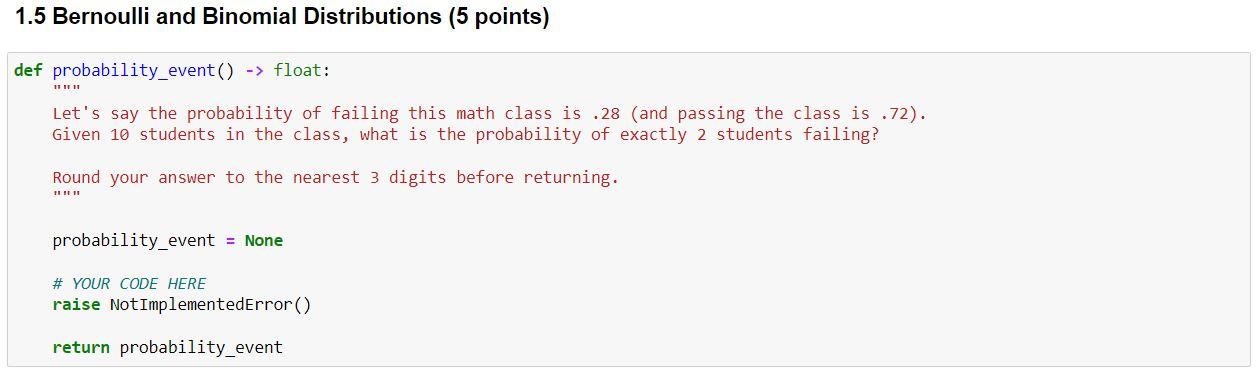 Solved 1.5 Bernoulli and Binomial Distributions (5 points) | Chegg.com