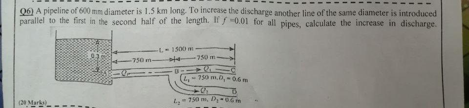 Solved Q6) A pipeline of 600 mm diameter is 1.5 km long. To | Chegg.com