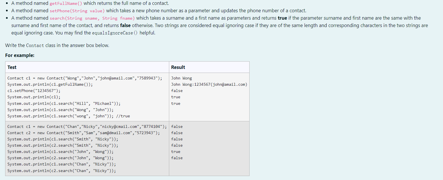 Solved Define a class named Contact which represents a | Chegg.com