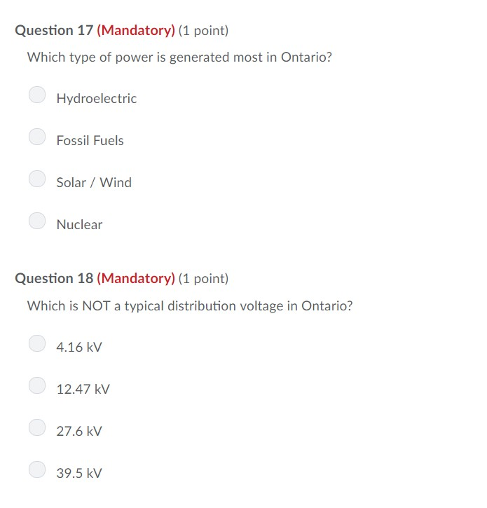 Solved Question 17 (Mandatory) (1 point) Which type of power | Chegg.com