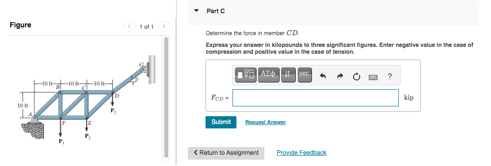 Solved Determine the force in members CE,FE, and CD and | Chegg.com