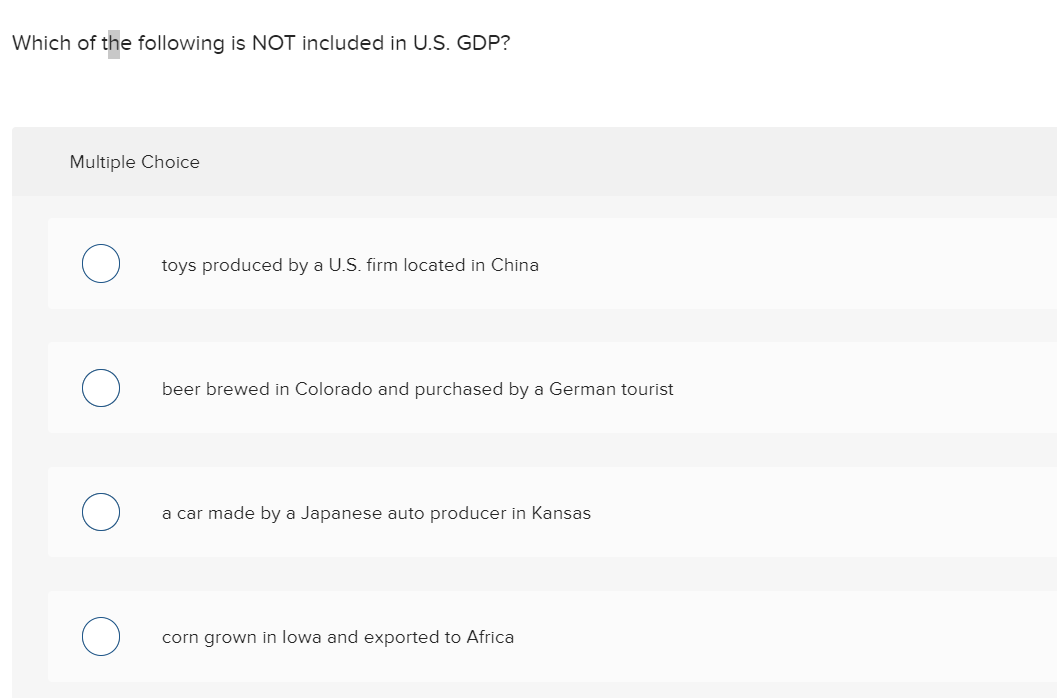 which of the following would not be included in measuring us gdp