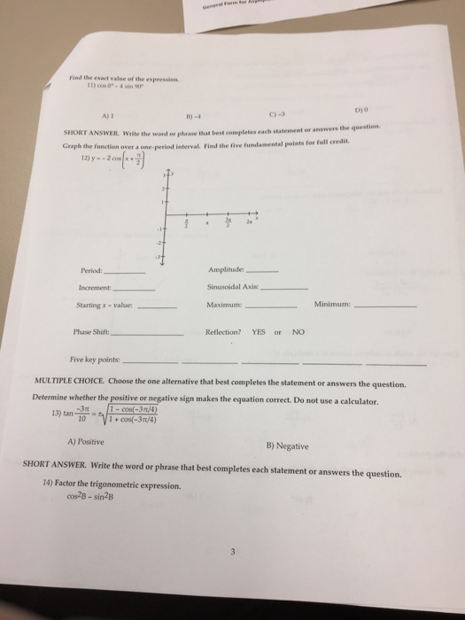 Solved Ptane Trigonometry MULTIPLE CHOICE Choose The One Chegg Solved ptane trigonometry multiple choice choose the one chegg