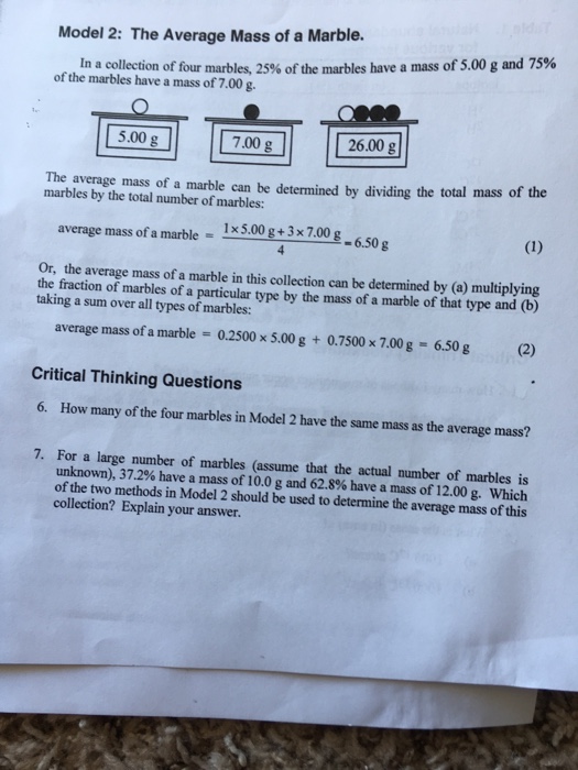 Solved Model 2 The Average Mass of a Marble. In a