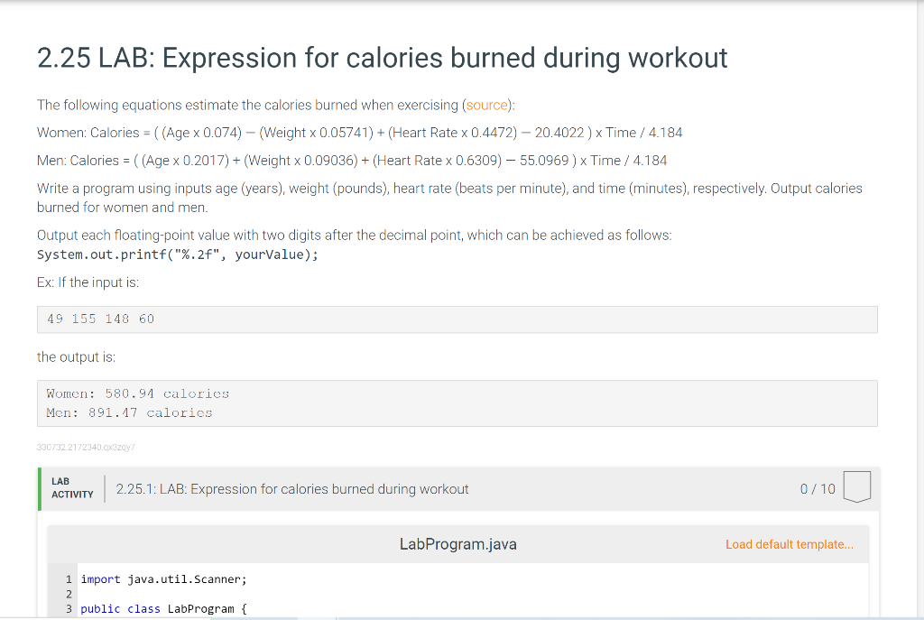 Solved 2.25 LAB Expression for calories burned during