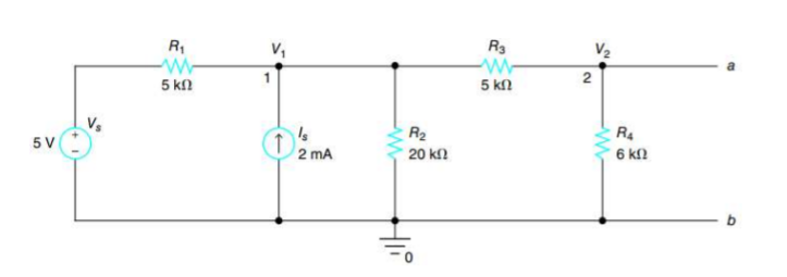 Solved V, R w 5 ΚΩ R3 w 5 ΚΩ V₂ 2 N 2 5V T Ι 2 mA w R2 20 ΚΩ | Chegg.com