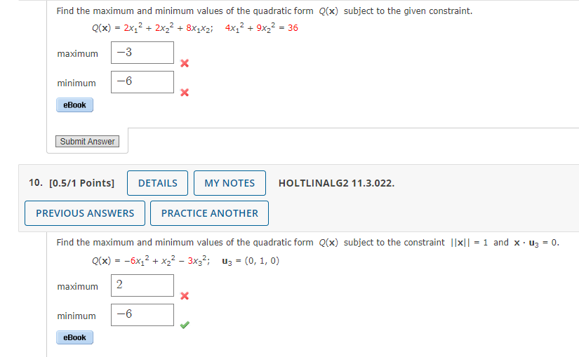 Solved Find the maximum and minimum values of the quadratic | Chegg.com