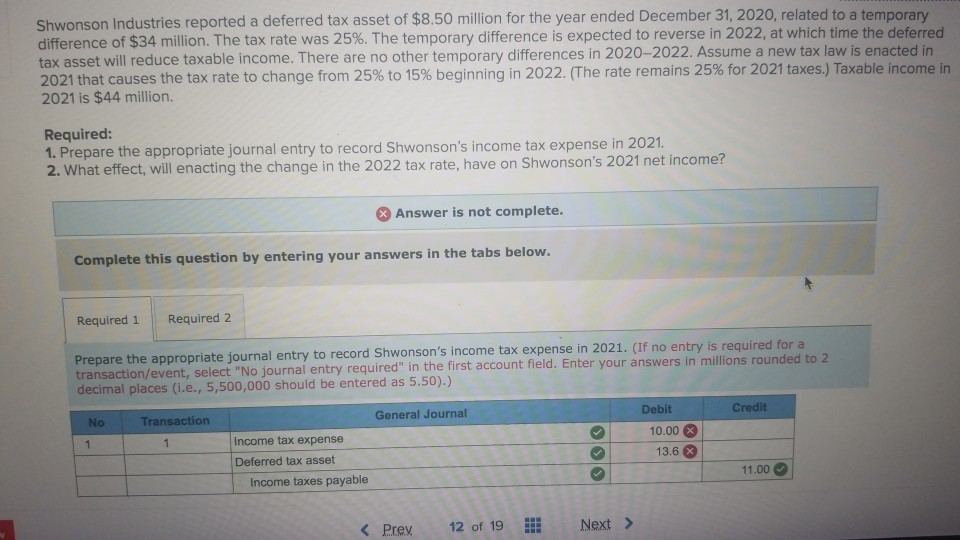 Solved Shwonson Industries reported a deferred tax asset of