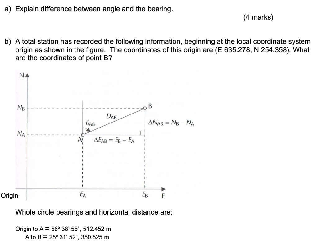 Solved a) Explain difference between angle and the bearing.