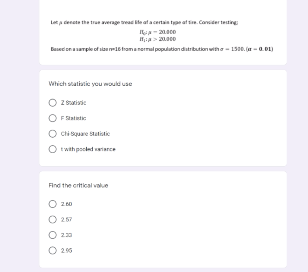 Solved Let u denote the true average tread life of a certain | Chegg.com