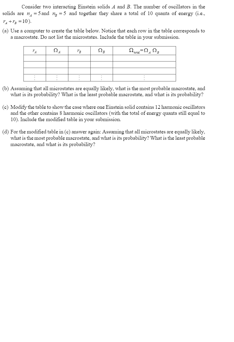 Solved Consider Two Interacting Einstein Solids A And B. The | Chegg.com