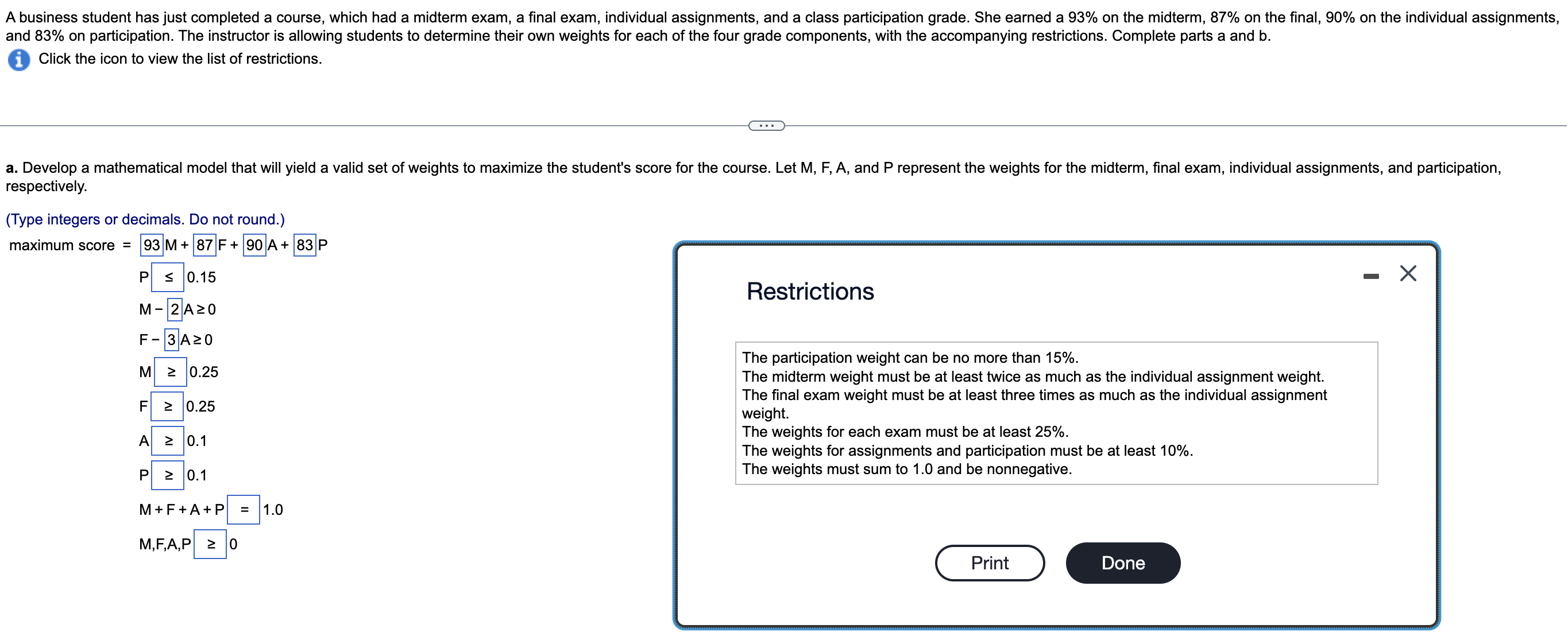 and 83% on participation. The instructor is allowing | Chegg.com