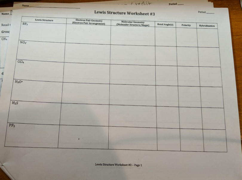 Solved Period Name Period Lewis Structure Worksheet 3 Name Chegg