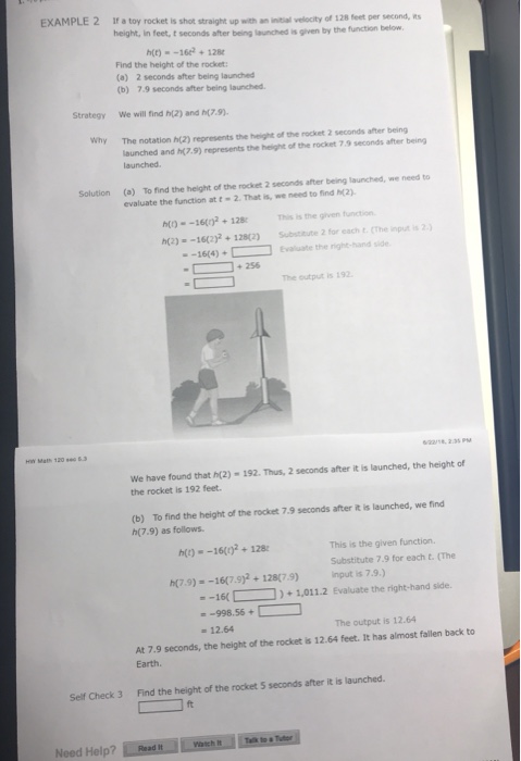 Solved EXAMPLE 2 If a toy rocket is shot straight up with an | Chegg.com