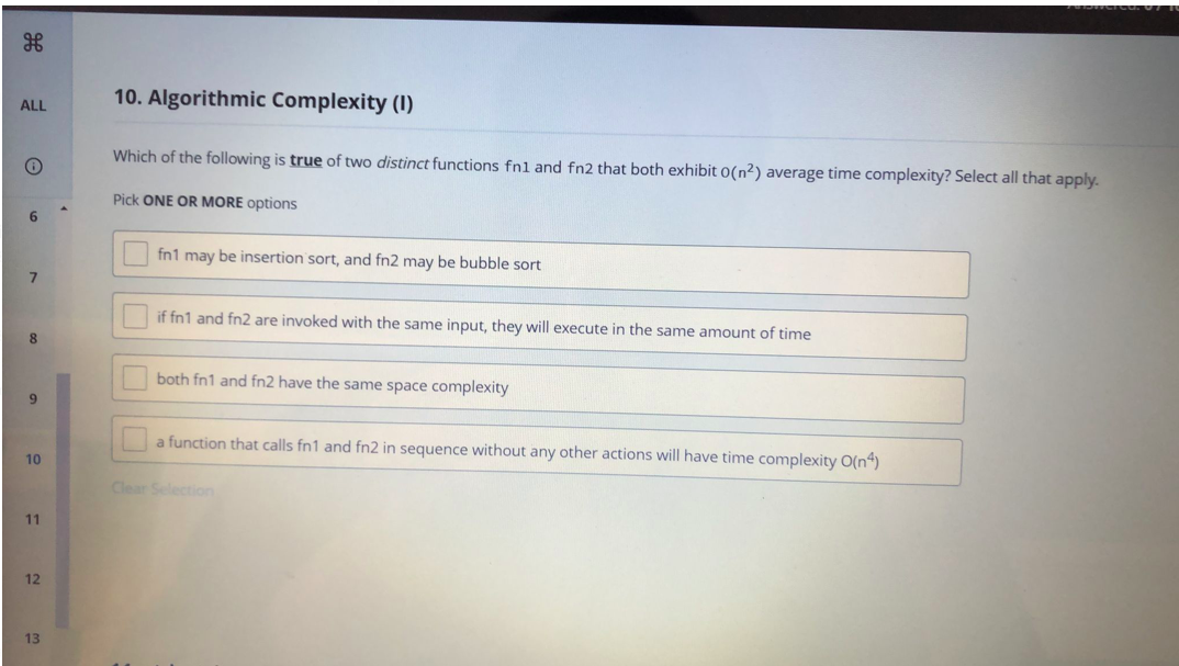 Solved 10. Algorithmic Complexity (1) ALL Which of the | Chegg.com