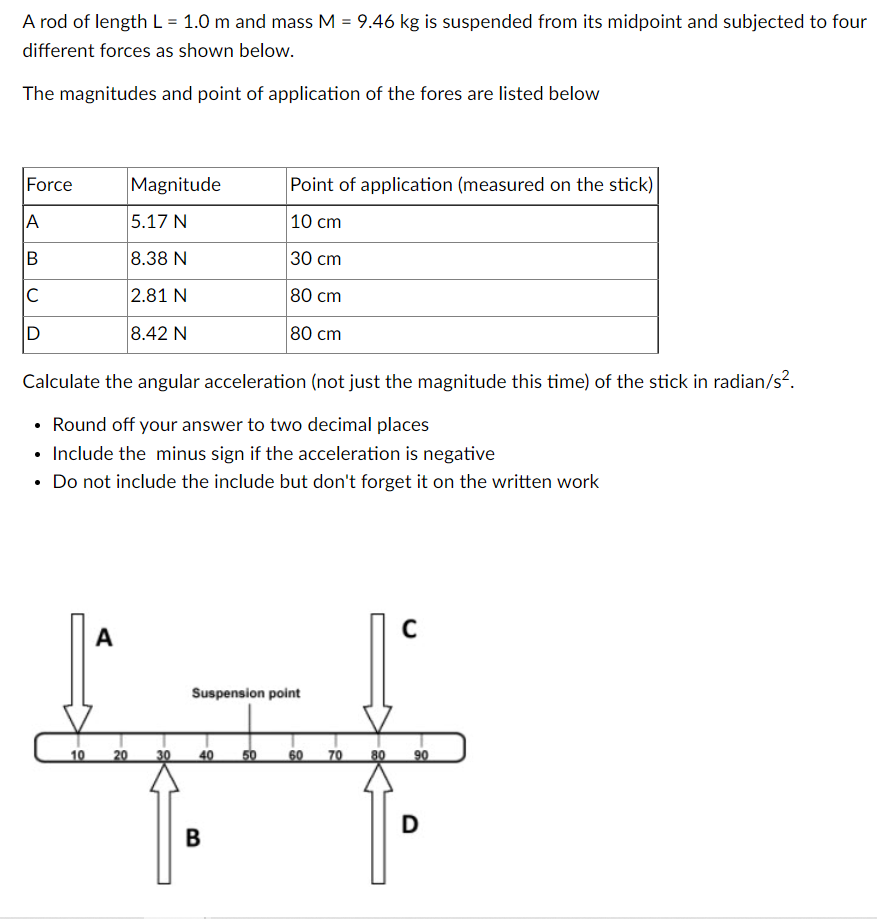 Solved A Rod Of Length L 1 0 M And Mass M 9 46 Kg Is