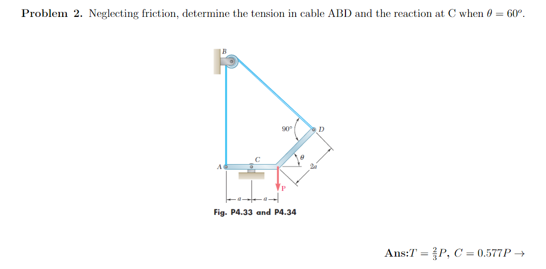 Solved Problem 2. Neglecting Friction, Determine The Tension | Chegg.com