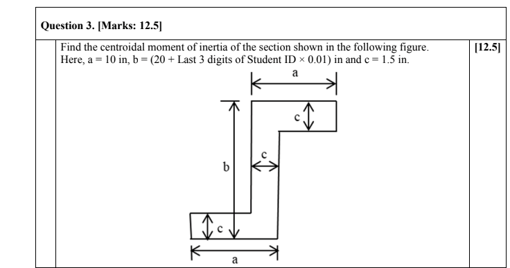 Solved Question 3. Marks: 12.5) Find the centroidal moment | Chegg.com