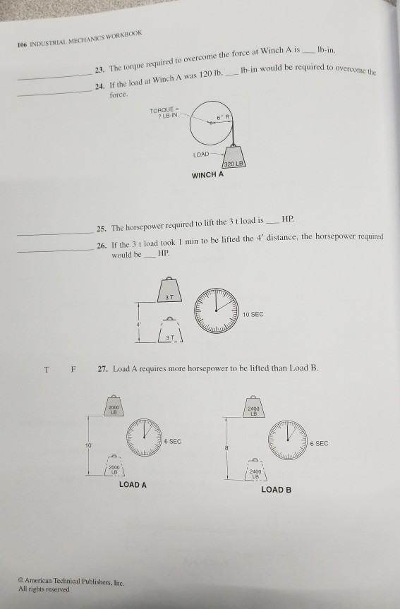 Solved 106 INDUSTRIAL MECHANICS WORKBOOK 23. The torque