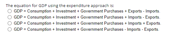 Solved The equation for GDP using the expenditure approach | Chegg.com