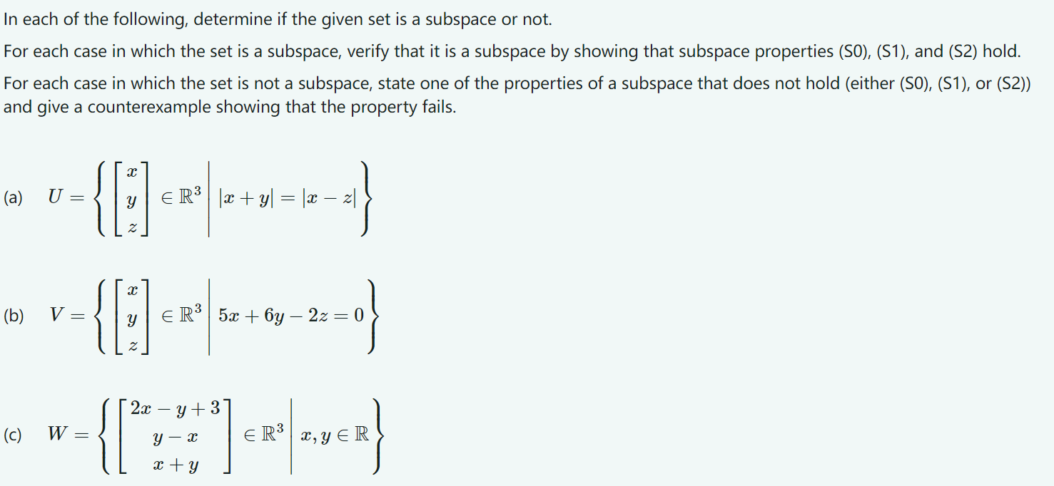 Solved In each of the following, determine if the given set | Chegg.com
