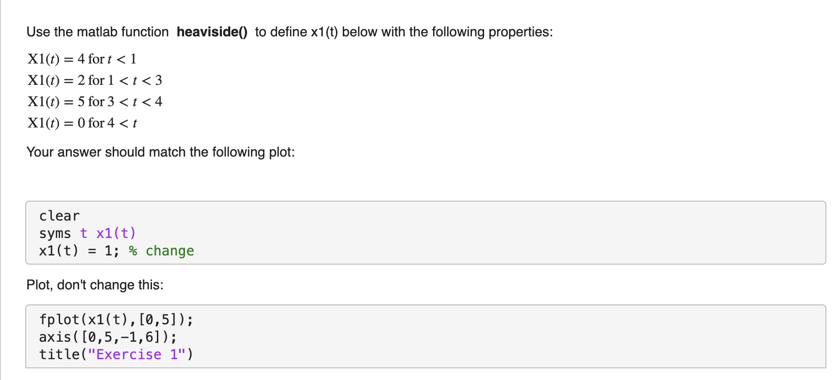 Solved Use The Matlab Function Heaviside To Define X1 T