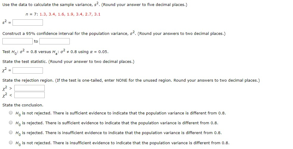 Solved Use the data to calculate the sample variance, sz. | Chegg.com