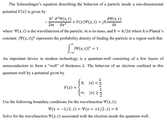 Solved The Schroedinger's equation describing the behavior | Chegg.com