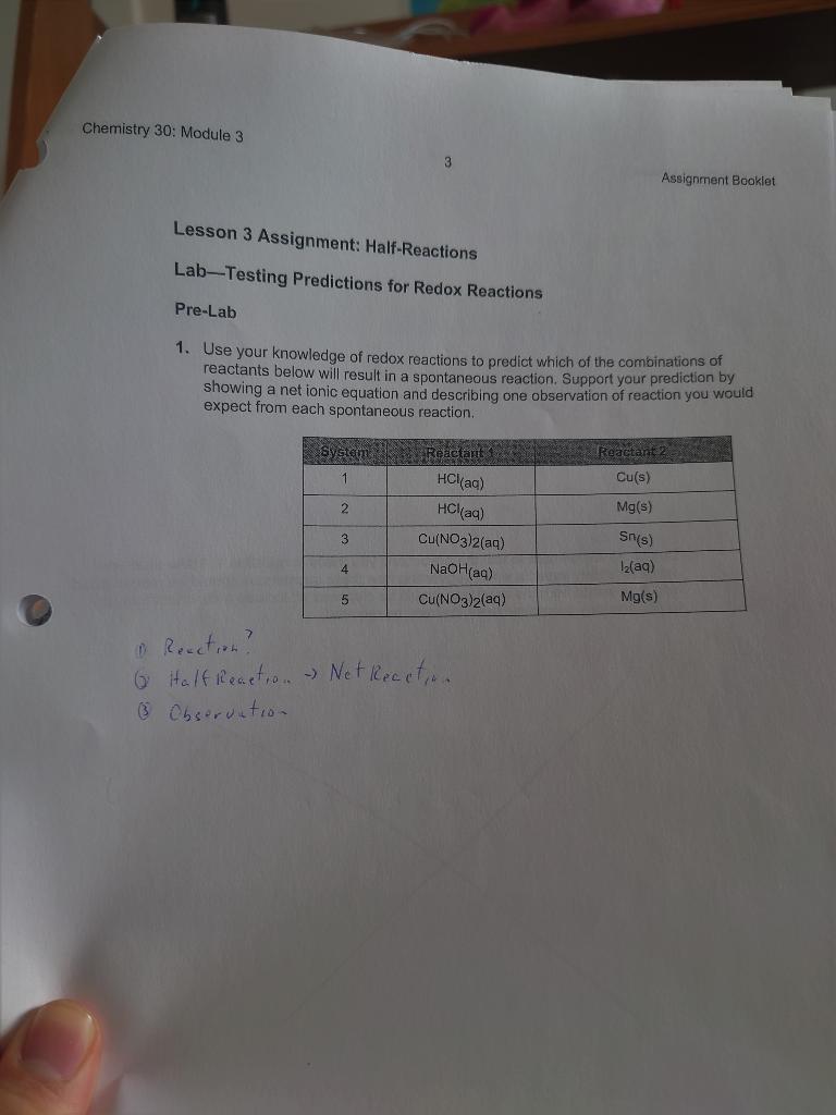 Solved Chemistry 30: Module 3 3 Assignment Booklet Lesson 3 | Chegg.com