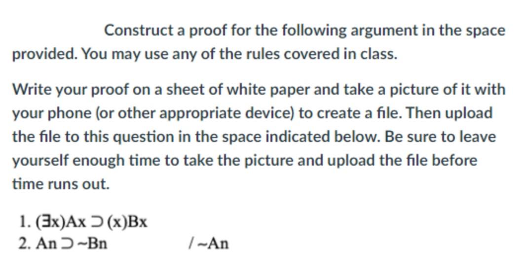 Solved Construct a proof for the following argument in the | Chegg.com